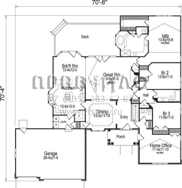 Проект одноэтажного дома с гаражом на три и более машин в стиле Ранчо S5-228 (5633-00032)
