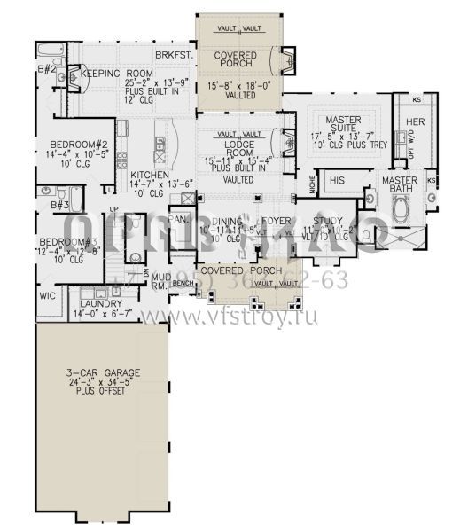 Проект двухэтажного дома с гаражом на три и более машин в американском стиле S5-348 (699-00290)