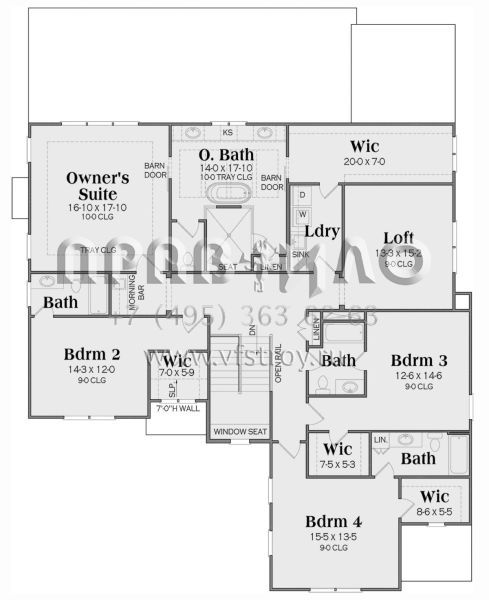Проект двухэтажного дома с гаражом на три и более машин в стиле Ранчо S5-370 (009-00330)