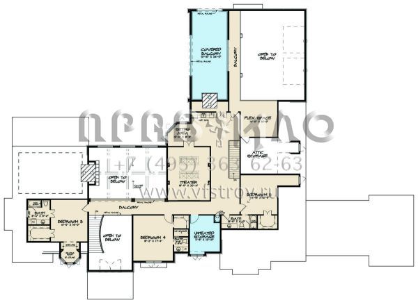 Проект двухэтажного дома с гаражом на три и более машин в стиле Ранчо S5-699 (8318-00113)