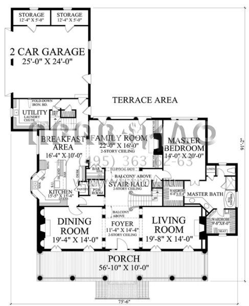 Проект двухэтажного дома с гаражом на две машины в стиле Ранчо S5-423 (7922-00129)