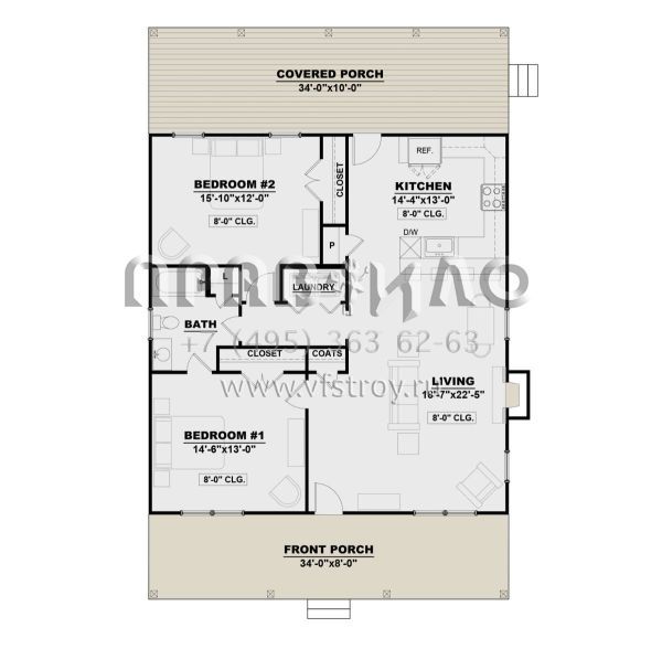 Проект одноэтажного дома без гаража в стиле Ранчо S5-114 (7568-00013)