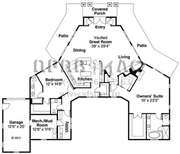 Проект одноэтажного дома с гаражом на одну машину в современном стиле S5-214 (035-00594)