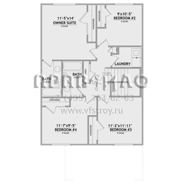 Проект двухэтажного дома с гаражом на две машины в стиле Ранчо S5-149 (8768-00132)