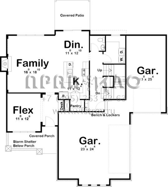 Проект двухэтажного дома с гаражом на три и более машин в стиле Райт S5-220 (963-00210)