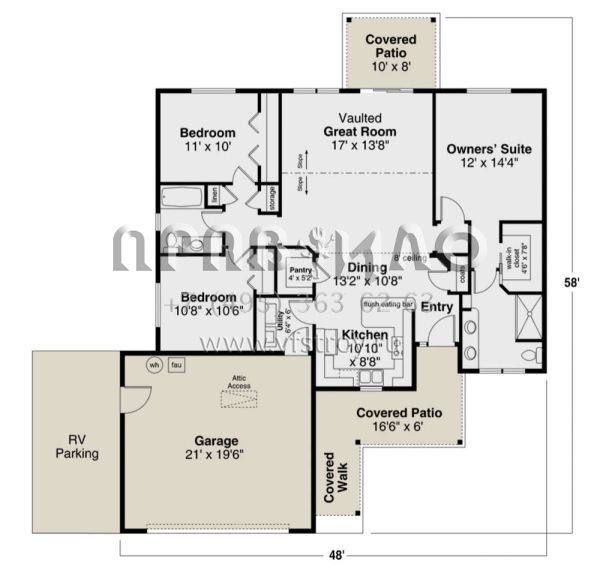 Проект одноэтажного дома с гаражом на две машины в стиле Ранчо S5-128 (035-00959)