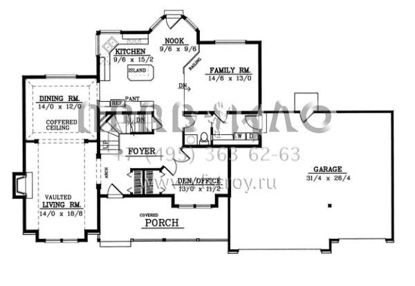 Проект двухэтажного дома с гаражом на три и более машин в стиле Ранчо S5-246 (692-00167)