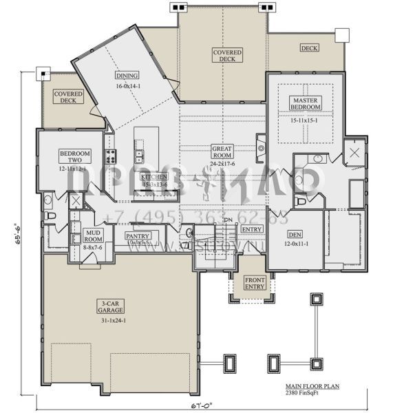 Проект одноэтажного дома с гаражом на три и более машин в прибрежном стиле S5-221 (5631-00212)