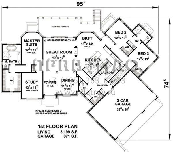 Проект двухэтажного дома с гаражом на три и более машин в английском стиле S5-366 (402-01510)