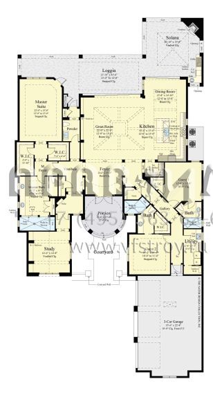 Проект одноэтажного дома с гаражом на три и более машин в прибрежном стиле S5-344 (8436-00002)