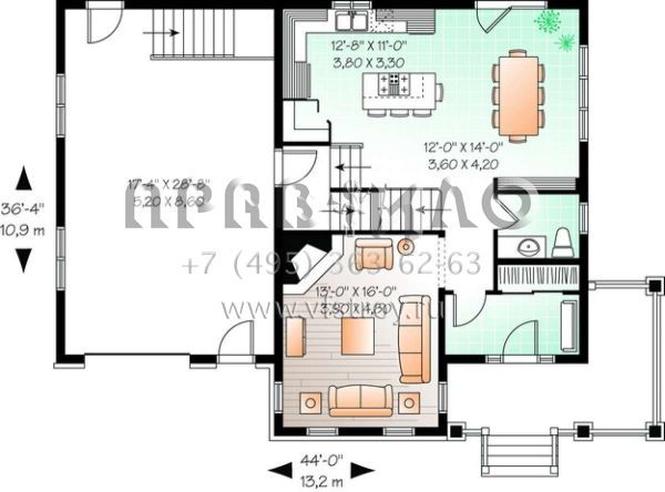 Проект двухэтажного дома с гаражом на одну машину в стиле Ранчо S5-206 (034-00764)
