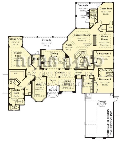 Проект одноэтажного дома с гаражом на три и более машин в прибрежном стиле S5-349 (8436-00088)