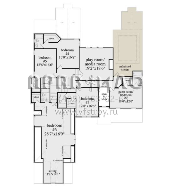Проект двухэтажного дома с гаражом на три и более машин в стиле Ранчо S5-528 (957-00084)
