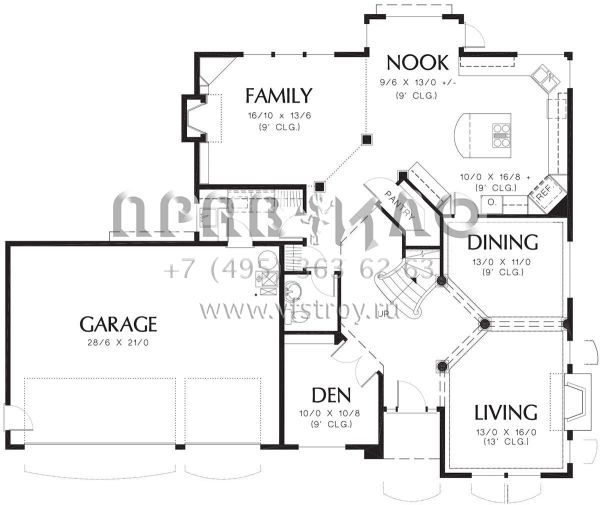 Проект двухэтажного дома с гаражом на три и более машин в английском стиле S5-251 (2559-00307)