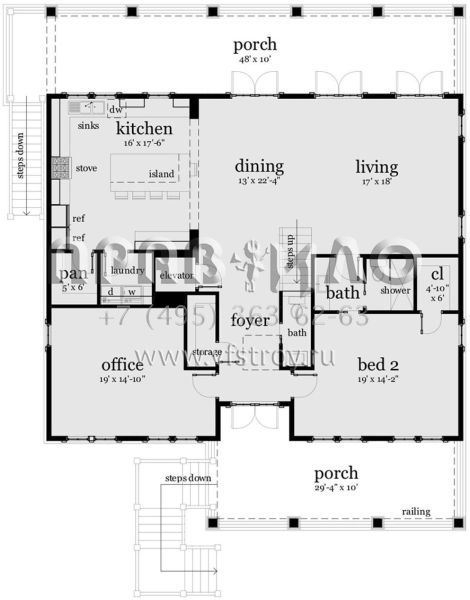 Проект двухэтажного дома без гаража в прибрежном стиле S5-243 (028-00110)