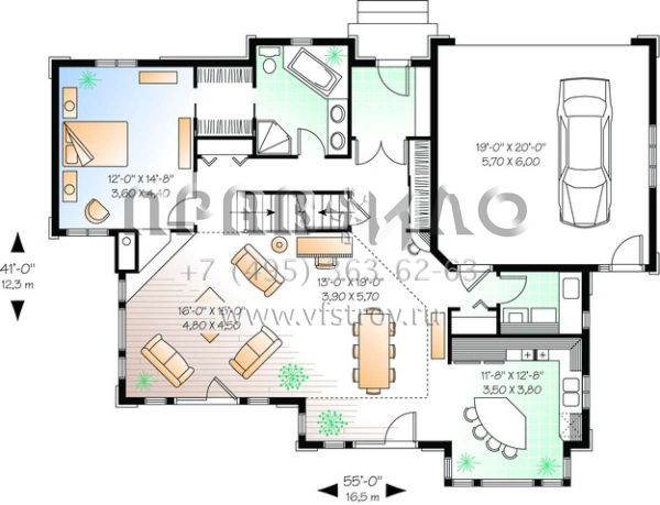 Проект двухэтажного дома с гаражом на две машины в стиле Ранчо S5-189 (034-00425)