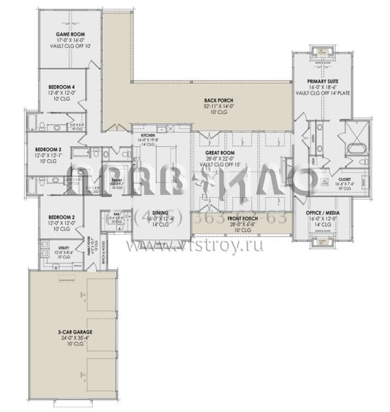 Проект одноэтажного дома с гаражом на три и более машин в современном стиле S5-360 (7983-00019)