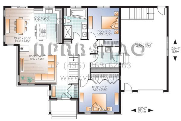 Проект одноэтажного дома с гаражом на одну машину в стиле Ранчо S5-122 (034-01164)