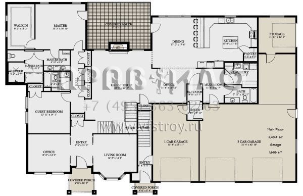 Проект одноэтажного дома с гаражом на три и более машин в американском стиле S5-666 (2802-00071)