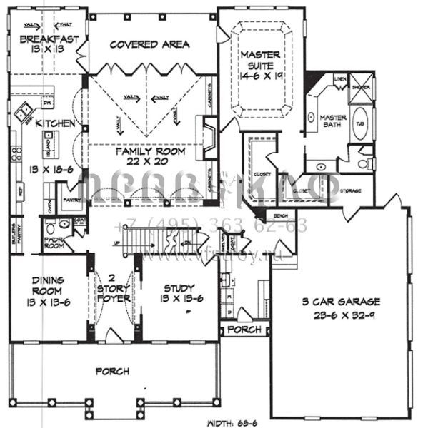 Проект двухэтажного дома с гаражом на три и более машин в стиле Ранчо S5-340 (6082-00105)