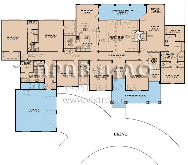 Проект одноэтажного дома с гаражом на две машины в стиле Ранчо S5-474 (8318-00123)