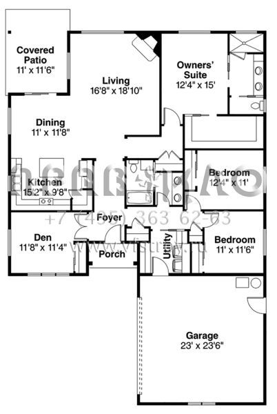 Проект одноэтажного дома с гаражом на две машины в стиле Ранчо S5-186 (035-00824)