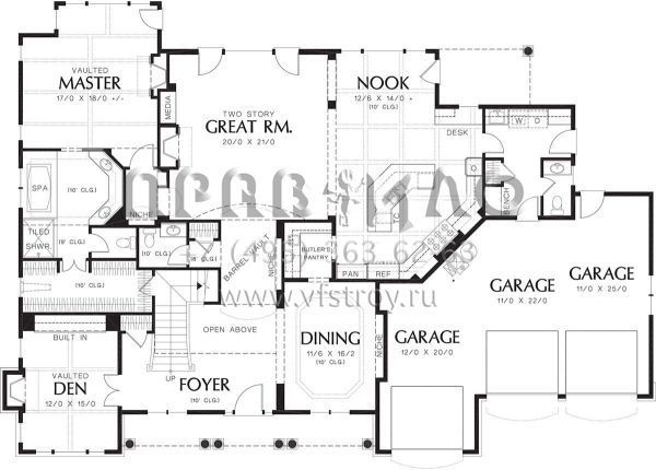 Проект двухэтажного дома с гаражом на три и более машин в американском стиле S5-425 (2559-00584)