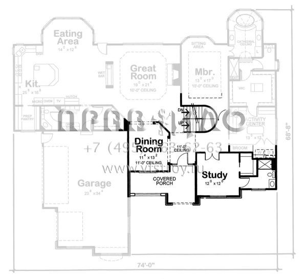 Проект одноэтажного дома с гаражом на три и более машин в стиле Ранчо S5-245 (402-01694)