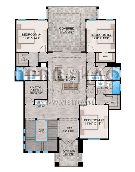Проект двухэтажного дома с гаражом на три и более машин в современном стиле S5-444 (207-00142)
