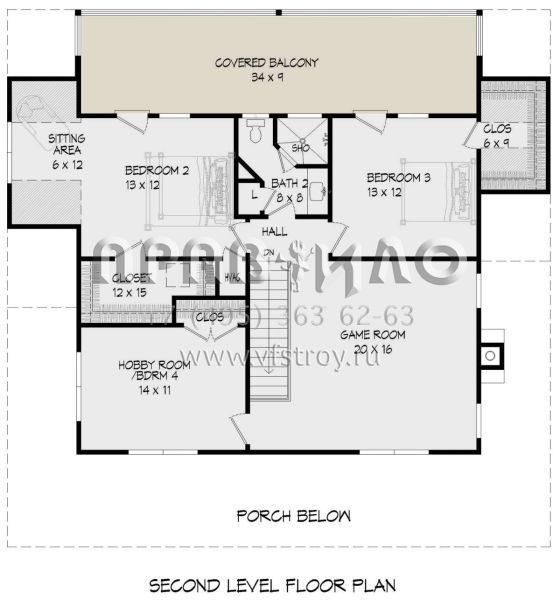 Проект двухэтажного дома без гаража в стиле Шале S5-222 (940-00166)