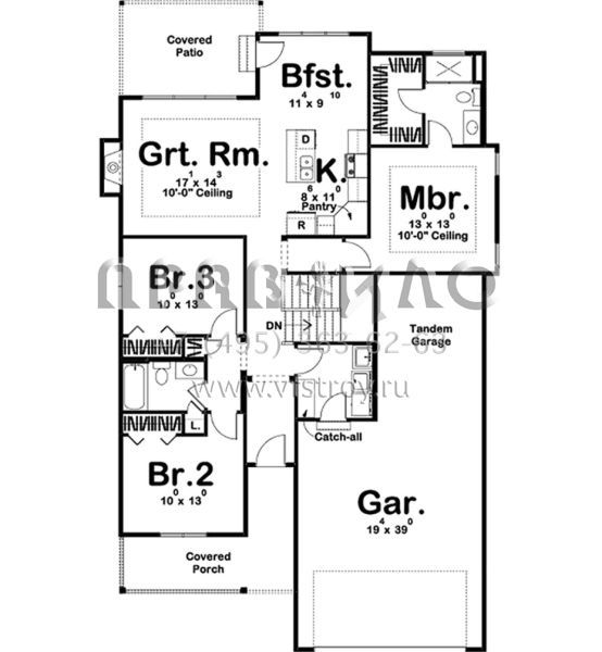Проект одноэтажного дома с гаражом на две машины в стиле Ранчо S5-136 (963-00167)