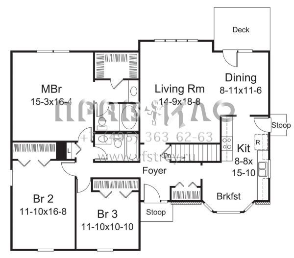 Проект одноэтажного дома без гаража в стиле Ранчо S5-150 (5633-00378)