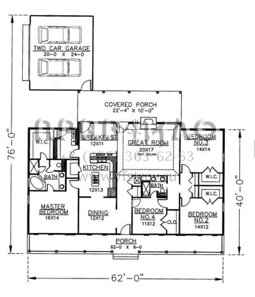 Проект одноэтажного дома с гаражом на две машины в стиле Ранчо S5-202 (1776-00056)