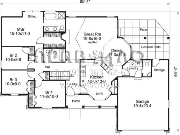Проект одноэтажного дома с гаражом на две машины в стиле Ранчо S5-149 (5633-00165)