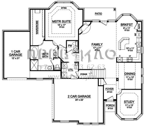 Проект двухэтажного дома с гаражом на три и более машин в стиле Ранчо S5-238 (5445-00025)