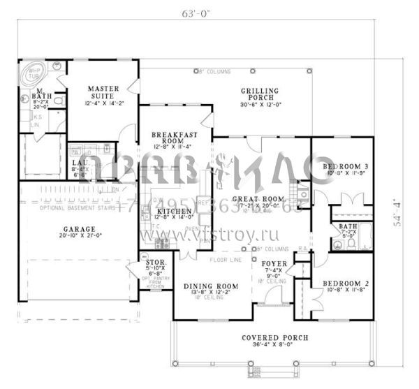 Проект одноэтажного дома с гаражом на две машины в стиле Ранчо S5-168 (110-00081)