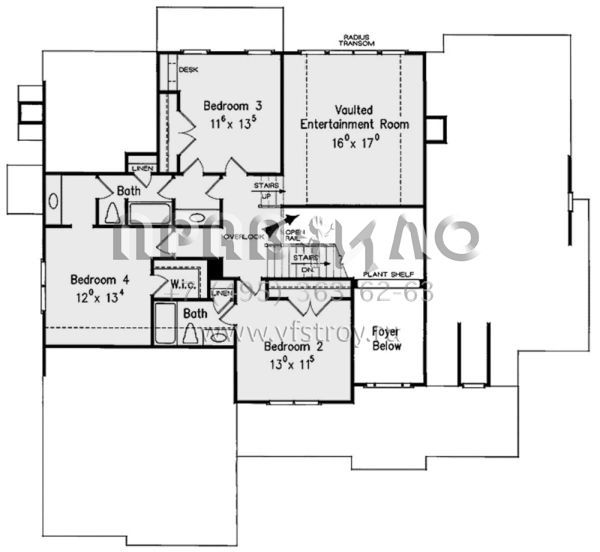 Проект двухэтажного дома с гаражом на три и более машин в стиле Ранчо S5-297 (8594-00374)