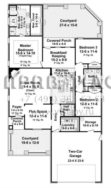 Проект одноэтажного дома с гаражом на две машины в стиле Ранчо S5-186 (348-00101)