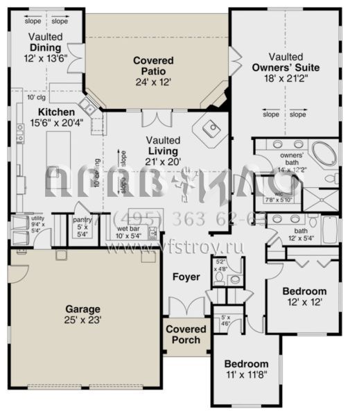 Проект одноэтажного дома с гаражом на две машины в стиле Ранчо S5-225 (035-00830)