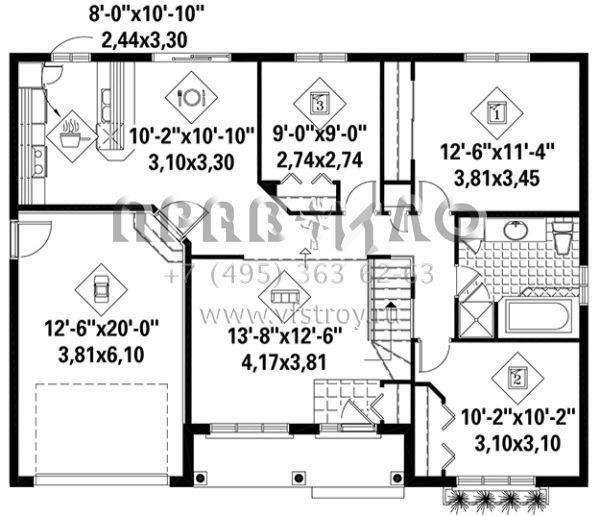 Проект одноэтажного дома с гаражом на одну машину в стиле Ранчо S5-103 (6146-00223)