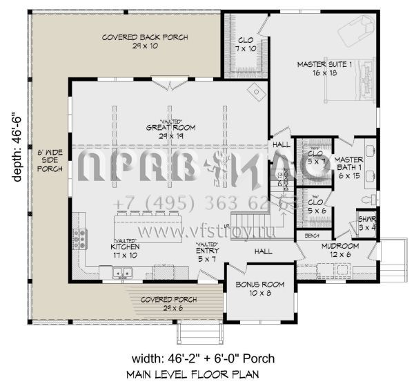Проект двухэтажного дома с гаражом на две машины в стиле Ранчо S5-216 (940-00498)