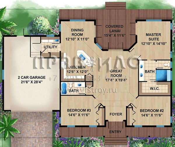 Проект одноэтажного дома с гаражом на две машины в прибрежном стиле S5-158 (1018-00272)