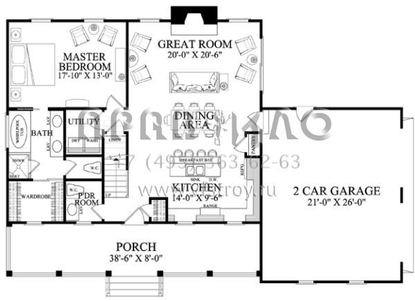 Проект двухэтажного дома с гаражом на две машины в стиле Ранчо S5-164 (7922-00218)