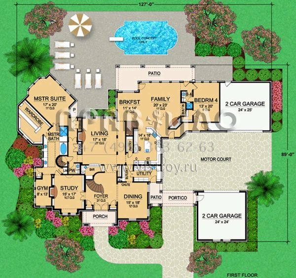 Проект двухэтажного дома с гаражом на три и более машин в английском стиле S5-667 (5445-00452)