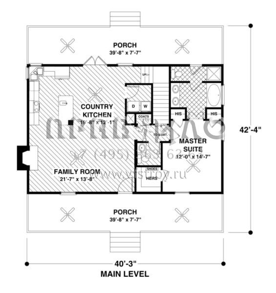 Проект двухэтажного дома с гаражом на две машины в стиле Ранчо S5-155 (036-00195)