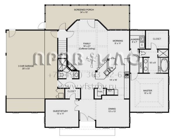 Проект двухэтажного дома с гаражом на три и более машин в стиле Ранчо S5-241 (4195-00045)