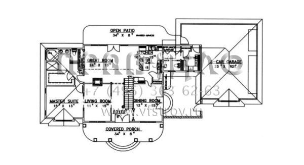 Проект двухэтажного дома с гаражом на три и более машин в стиле Ранчо S5-236 (039-00287)