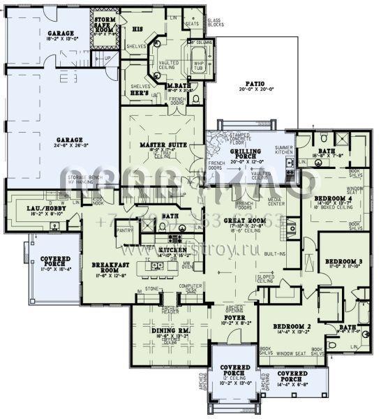 Проект двухэтажного дома с гаражом на три и более машин в стиле Ранчо S5-376 (110-00350)