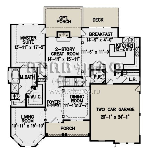 Проект двухэтажного дома с гаражом на две машины в стиле Ранчо S5-235 (699-00320)