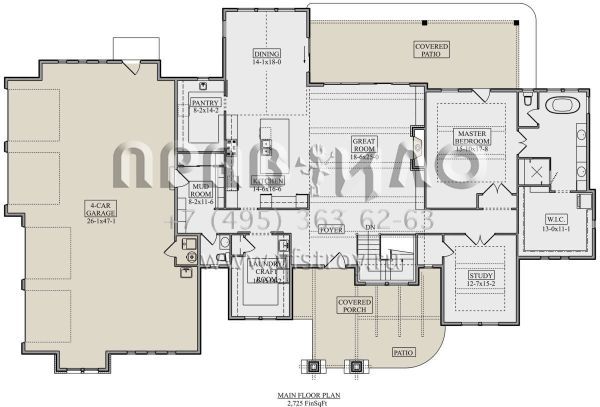 Проект одноэтажного дома с гаражом на три и более машин в американском стиле S5-253 (5631-00120)